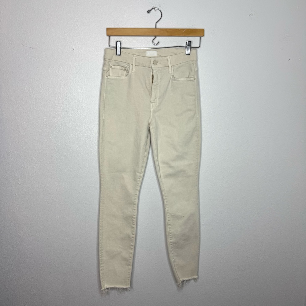 Mother Med Beige The High‎ Waisted Looker Ankle Fray Beaver Fur Jeans